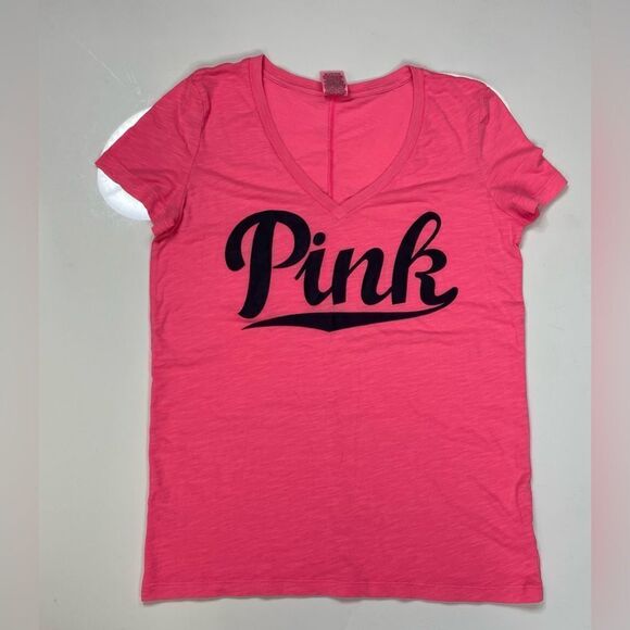 Pink Victoria’s Secret V-neck Graphic Logo T-shirt Women Small Pink - Picture 1 of 5